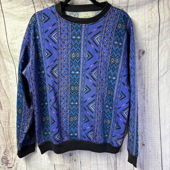 Vintage Geometric Patterned Blue Sweater Medium - Picture 1 of 6